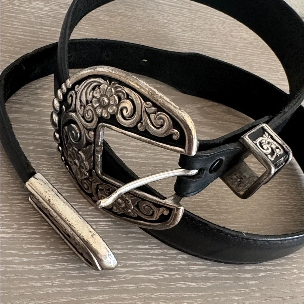 Justin Silver and Black Leather western Belt 34